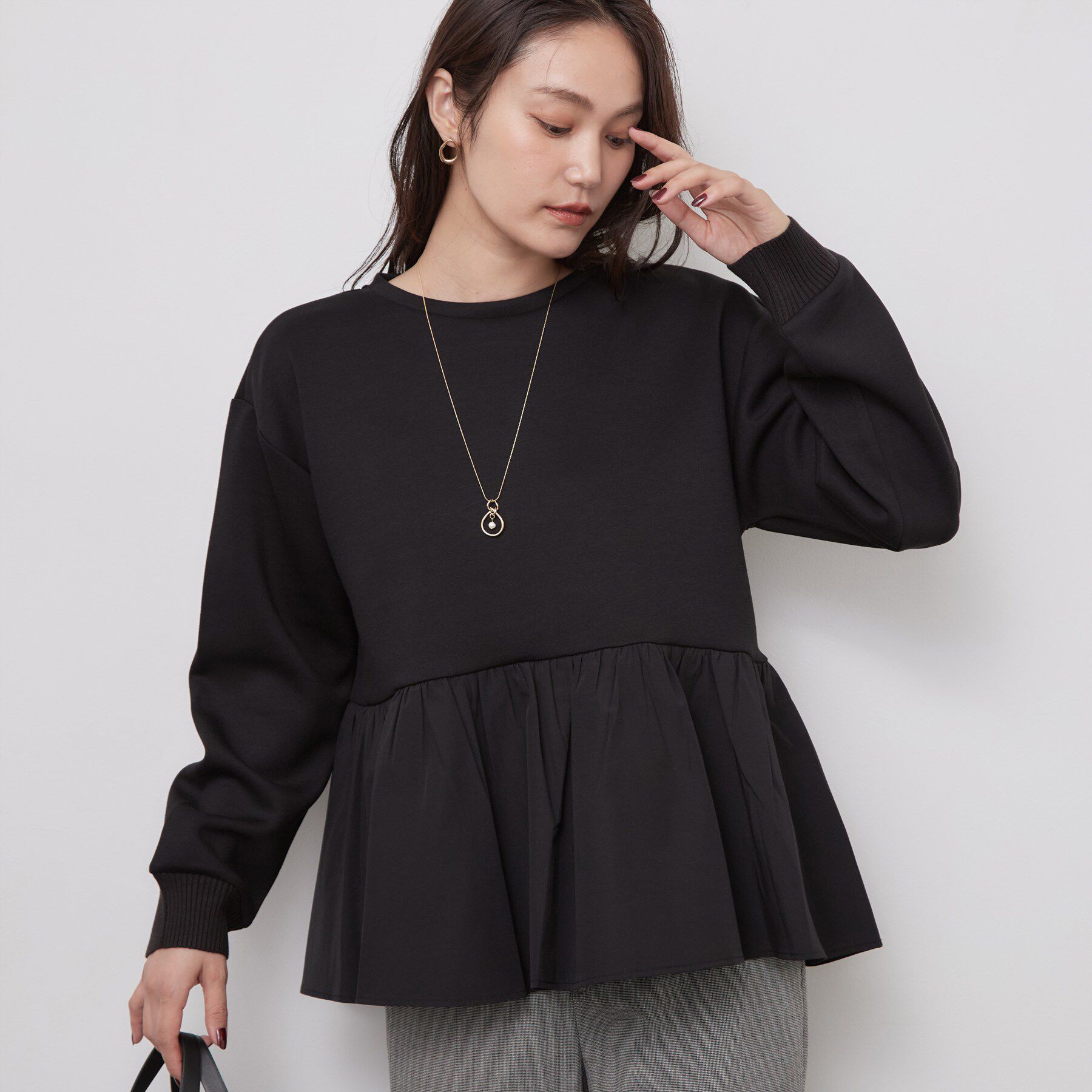 OPAQUE.CLIP「ペプラムドッキングトップス【洗濯機OK】」|Tシャツ・カットソー|ブラック(019)