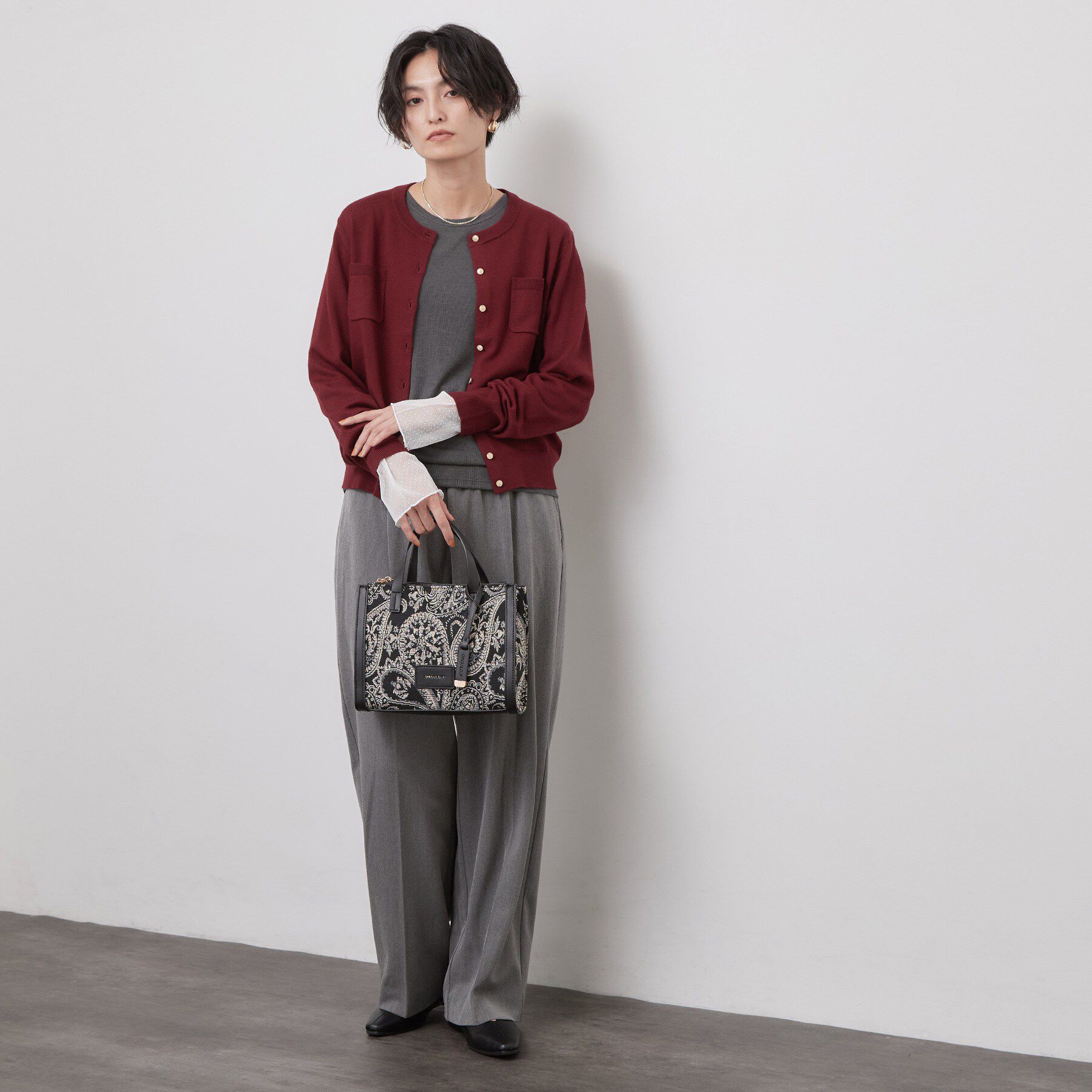 OPAQUE.CLIP「袖口レース＆ドットチュールドッキングトップス【洗濯機OK】」|Tシャツ・カットソー|