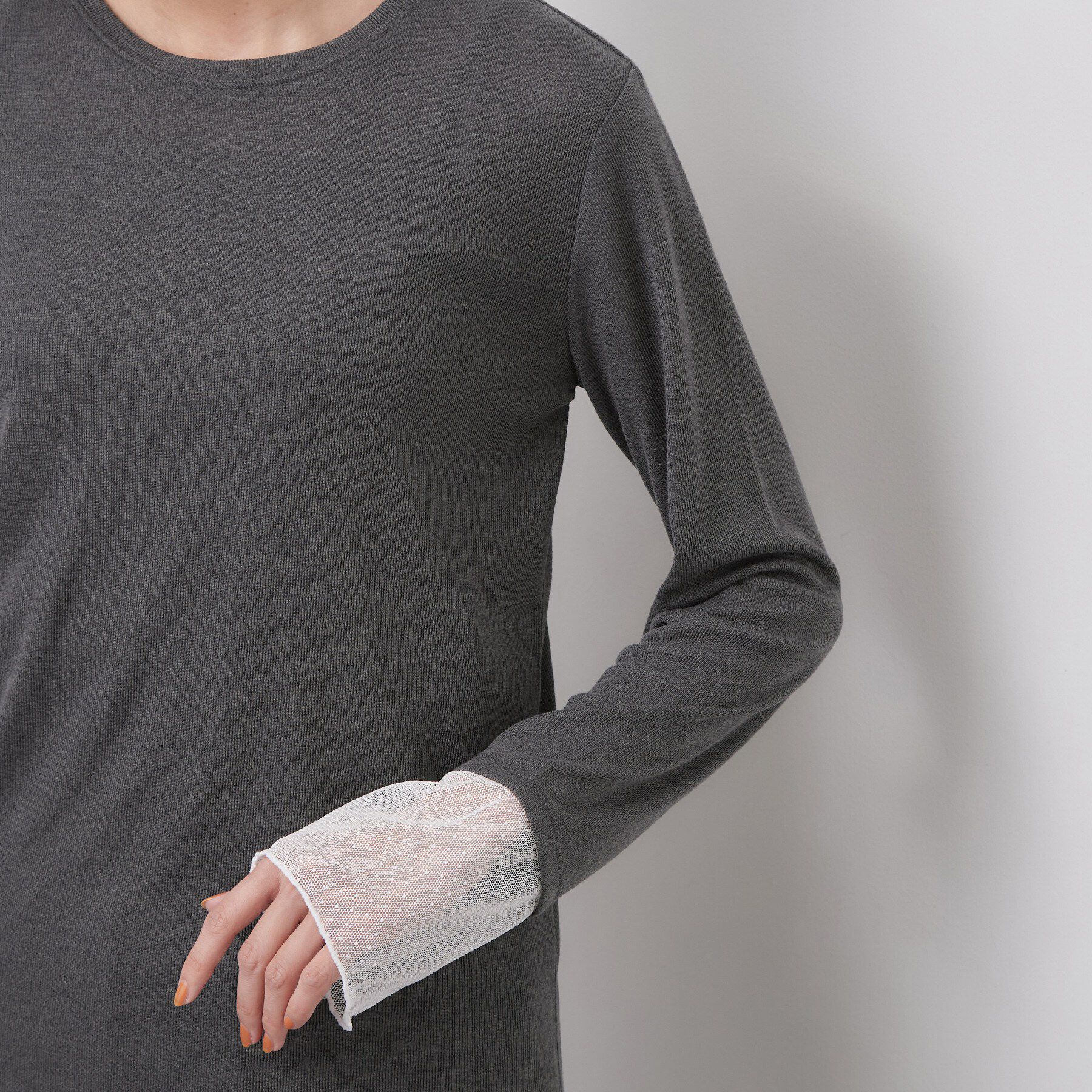 OPAQUE.CLIP「袖口レース＆ドットチュールドッキングトップス【洗濯機OK】」|Tシャツ・カットソー|