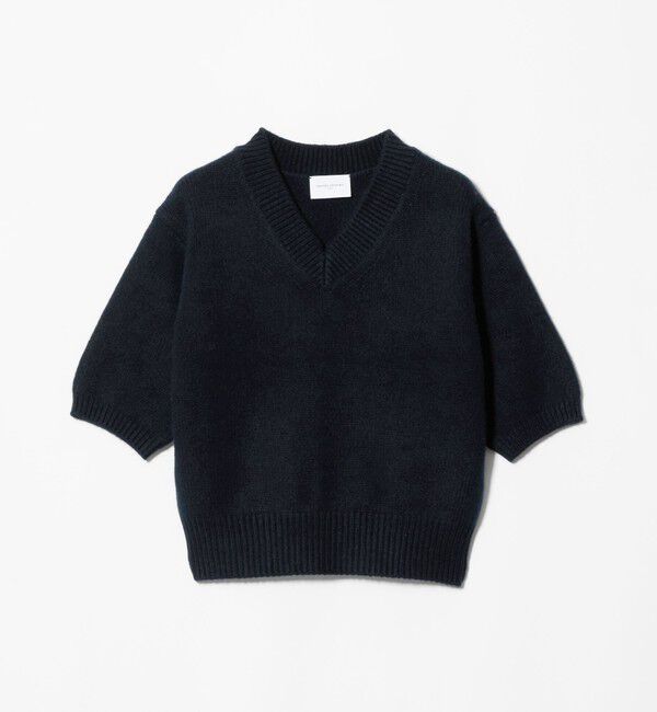 UNITED ARROWS「CA/W ハーフスリーブ Vネック ニット」|ニット・セーター|NAVY