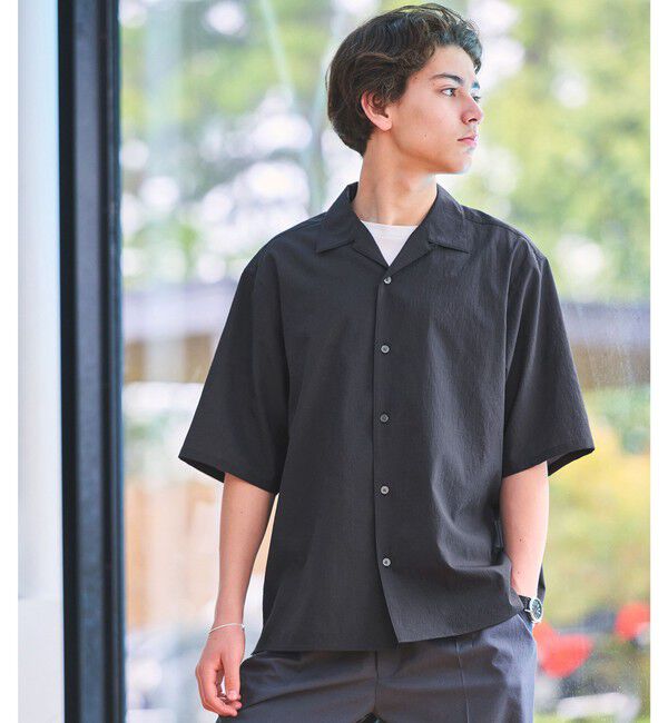 UNITED ARROWS green label relaxing「ボイル メッシュ オープンカラー 半袖 シャツ -吸水速乾-」|シャツ・ブラウス|NAVY