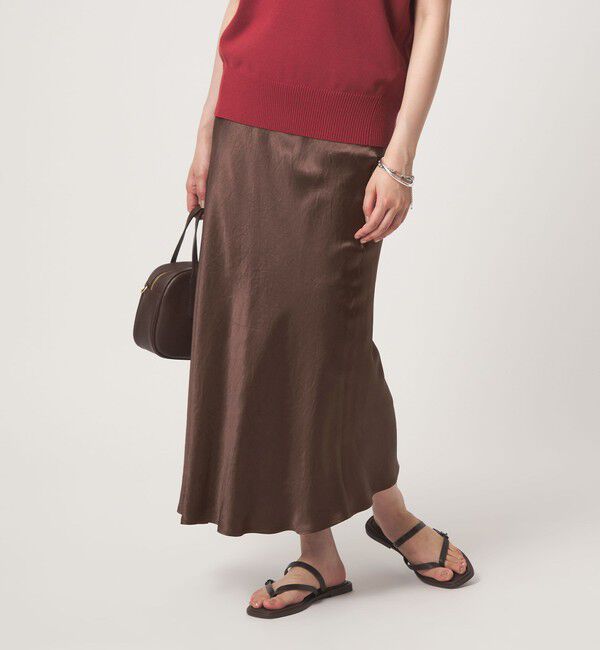 UNITED ARROWS green label relaxing「サテン ナロー スカート」|フレア|DK.BROWN