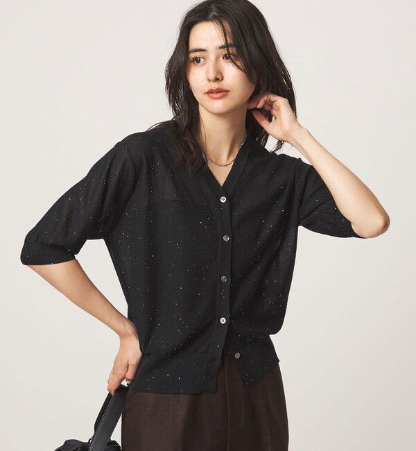 UNITED ARROWS green label relaxing「スパンコール ラメ Vネック ニット カーディガン」|カーディガン|BLACK