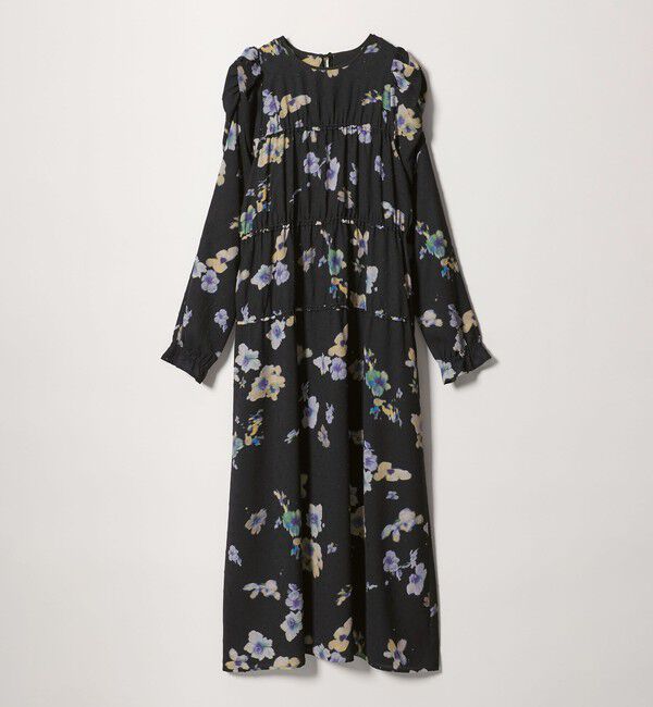 EMMEL REFINES「＜EMMEL REFINES＞EM カットドビー プリント ティアード ワンピース」|ワンピース|BLACK