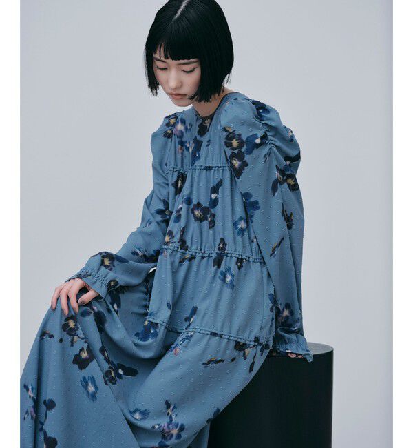 EMMEL REFINES「＜EMMEL REFINES＞EM カットドビー プリント ティアード ワンピース」|ワンピース|LT.BLUE