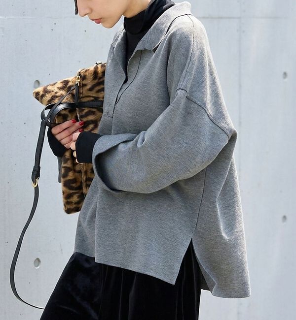 Rouge vif「【セットアップ対応】メランジダンボールプルオーバー / Vネックブラウス【予約】」|シャツ・ブラウス|グレー