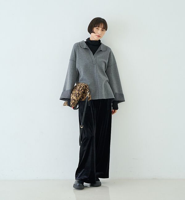 Rouge vif「【セットアップ対応】メランジダンボールプルオーバー / Vネックブラウス【予約】」|シャツ・ブラウス|
