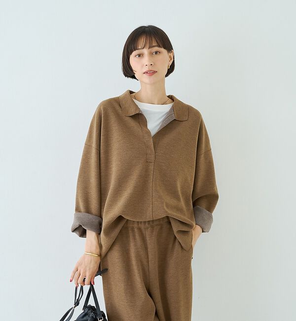 Rouge vif「【セットアップ対応】メランジダンボールプルオーバー / Vネックブラウス【予約】」|シャツ・ブラウス|