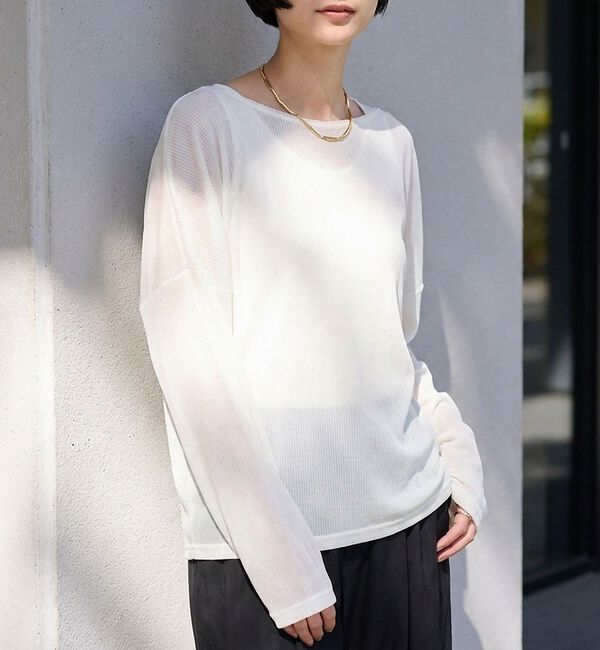 Rouge vif「【2点セット】シアーベロアストライプアンサンブル」|Tシャツ・カットソー|ホワイト