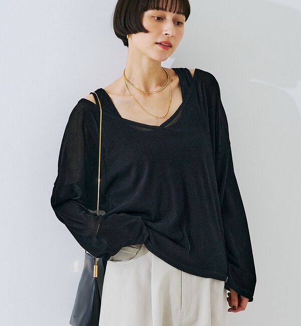 Rouge vif「【2点セット】シアーベロアストライプアンサンブル」|Tシャツ・カットソー|ブラック