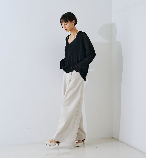 Rouge vif「【2点セット】シアーベロアストライプアンサンブル」|Tシャツ・カットソー|