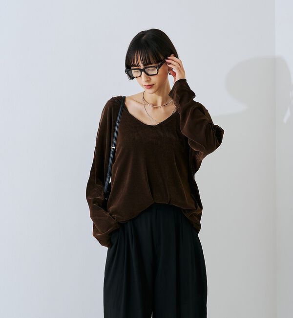 Rouge vif「【2点セット】シアーベロアストライプアンサンブル」|Tシャツ・カットソー|