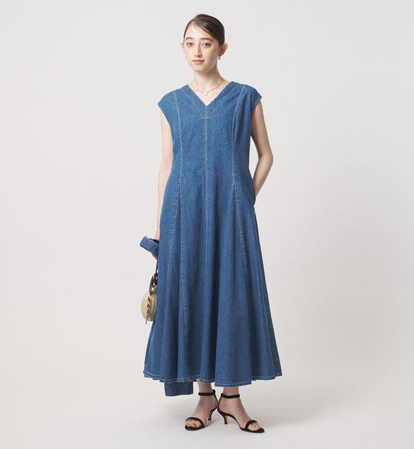 UNITED ARROWS「ステッチ Vネック デニムワンピース」|ワンピース|COBALT