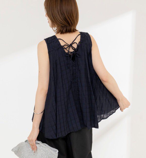 NOLLEY'S「【MARILYN MOON/マリリーンムーン】sheer check 2way gathered blouse」|シャツ・ブラウス|ダークネイビー