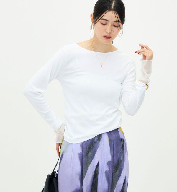 NOLLEY'S「ウォッシャブル袖口シアー切替ロンT」|Tシャツ・カットソー|