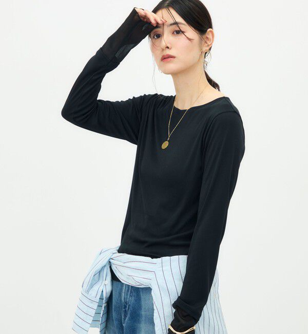 NOLLEY'S「ウォッシャブル袖口シアー切替ロンT」|Tシャツ・カットソー|
