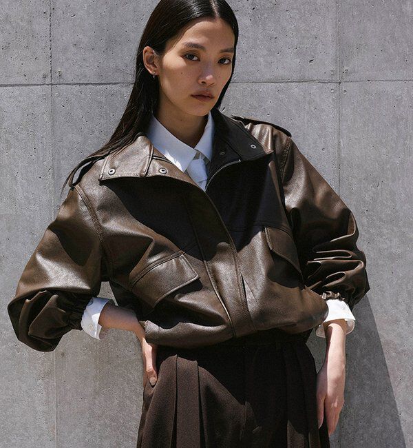  「【2026AW Debut】【UNFORM】フェイクレザーブルゾン」|ベスト・ジレ|ブラウン