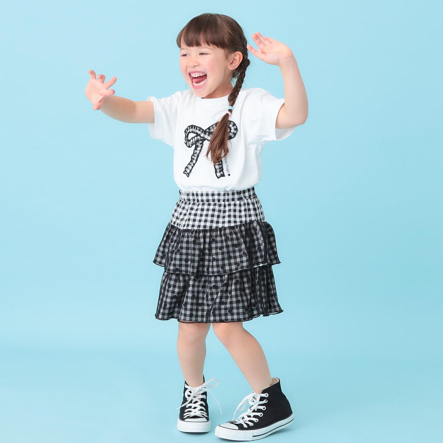 SHOO･LA･RUE「【100-150cm】ギンガムリボンTシャツ」|Tシャツ・カットソー|
