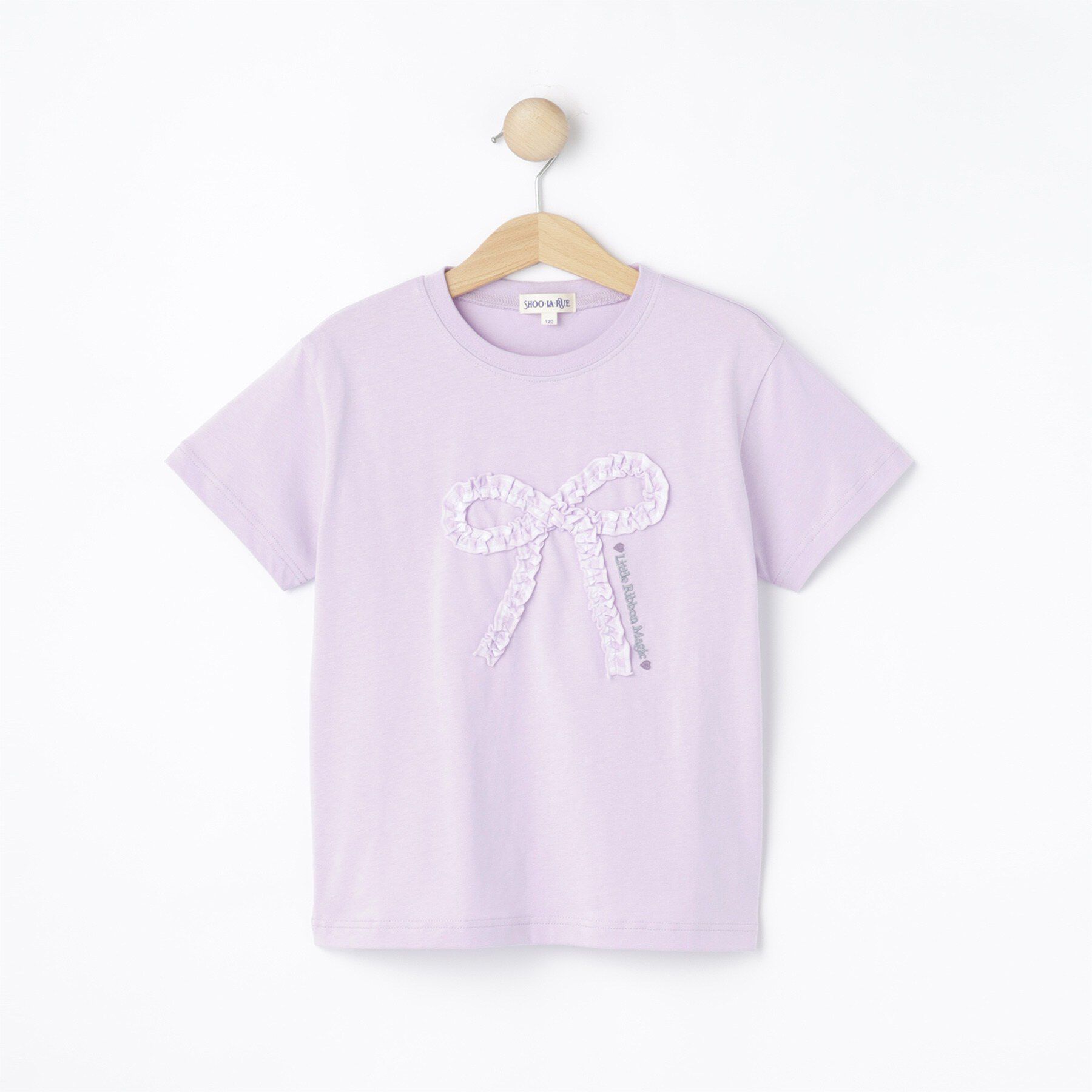 SHOO･LA･RUE「【100-150cm】ギンガムリボンTシャツ」|Tシャツ・カットソー|ラベンダー(080)