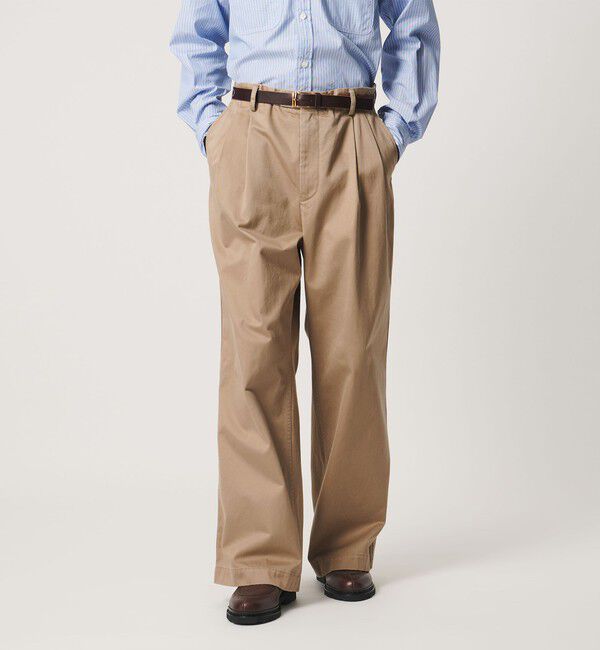 UNITED ARROWS「＜District＞ウォッシュド チノ ２プリーツ ワイドパンツ」|チノ|BEIGE