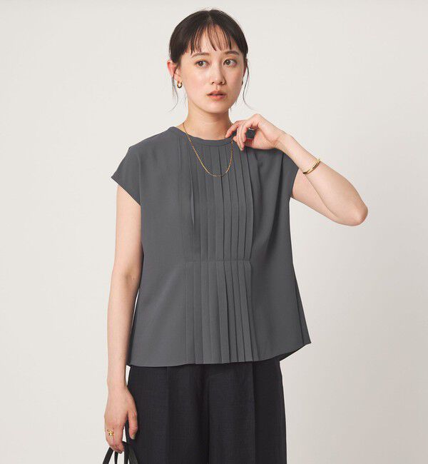UNITED ARROWS green label relaxing「プリーツ キリカエ フレンチスリーブ ブラウス」|シャツ・ブラウス|DK.GRAY