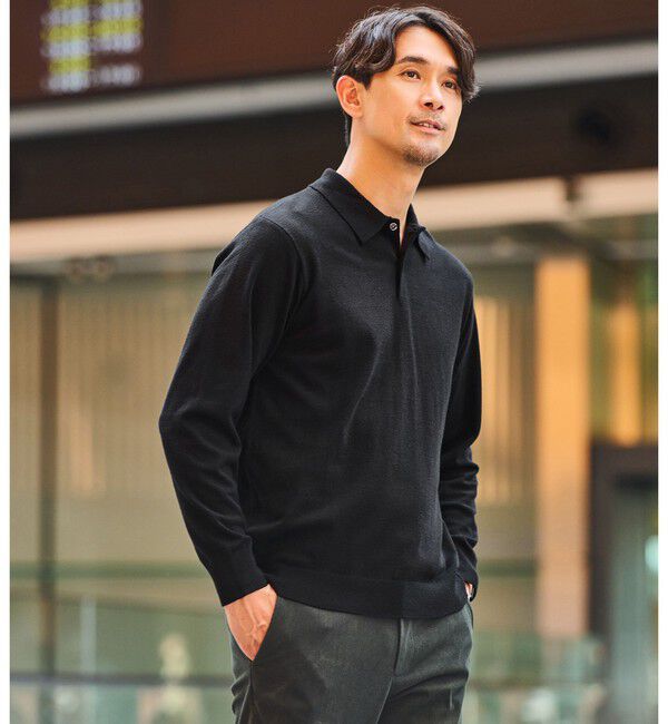 UNITED ARROWS green label relaxing「【WEB限定】JUST fit ハイゲージ ジャケイン ニットポロ」|ニット・セーター|BLACK