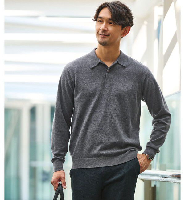 UNITED ARROWS green label relaxing「【WEB限定】JUST fit ハイゲージ ジャケイン ニットポロ」|ニット・セーター|DK.GRAY