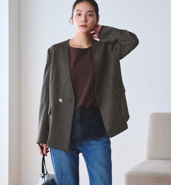 BEAUTY&YOUTH UNITED ARROWS「【WEB限定 Wardrobe DAILY MINIMAL】メランジ ダブルノーカラージャケット ウォッシャブル」|ノーカラージャケット|