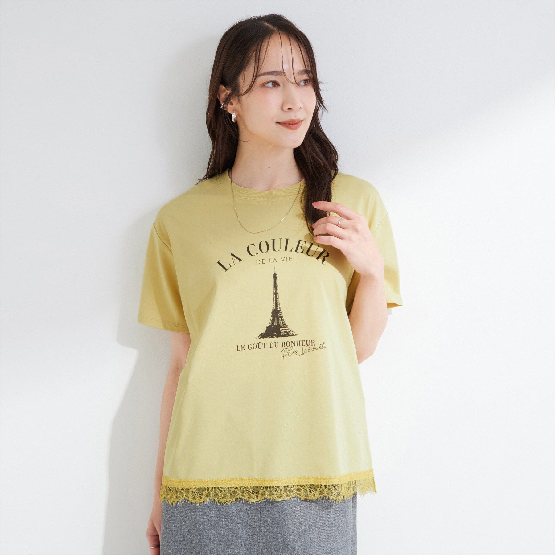 SHOO･LA･RUE「【UV/S-LL/洗濯機可】真夏に着たい裾レースが女性らしさをプラスする プリントアソートTシャツ」|Tシャツ・カットソー|