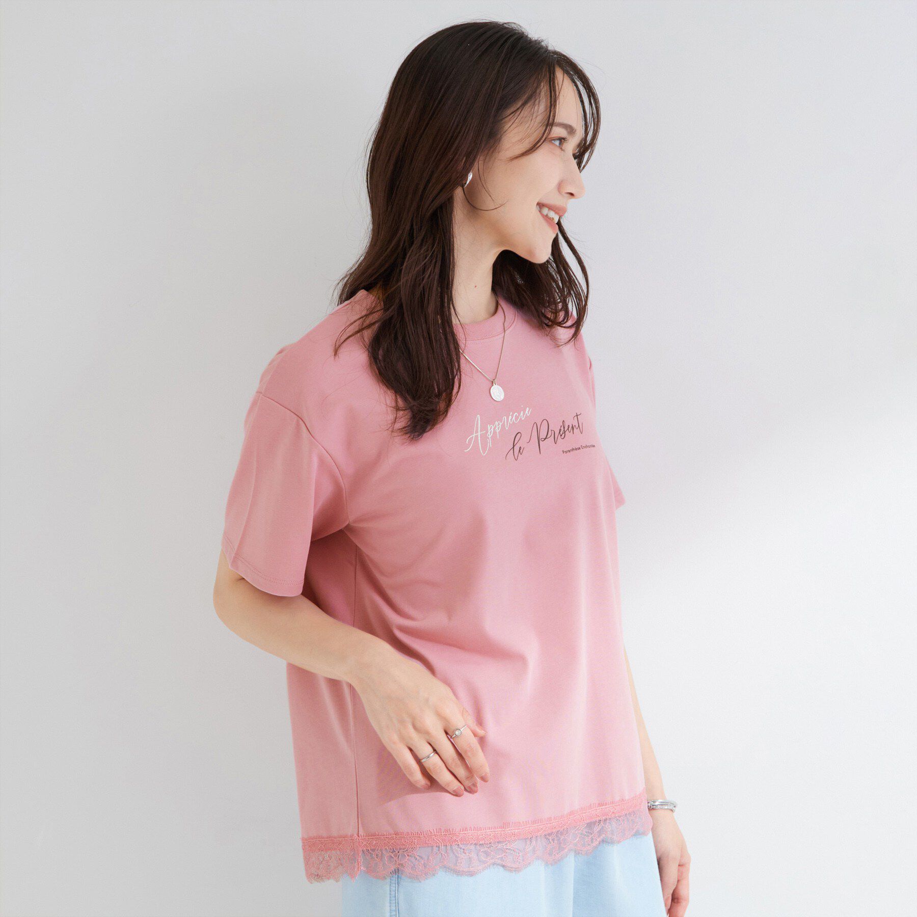 SHOO･LA･RUE「【UV/S-LL/洗濯機可】真夏に着たい裾レースが女性らしさをプラスする プリントアソートTシャツ」|Tシャツ・カットソー|