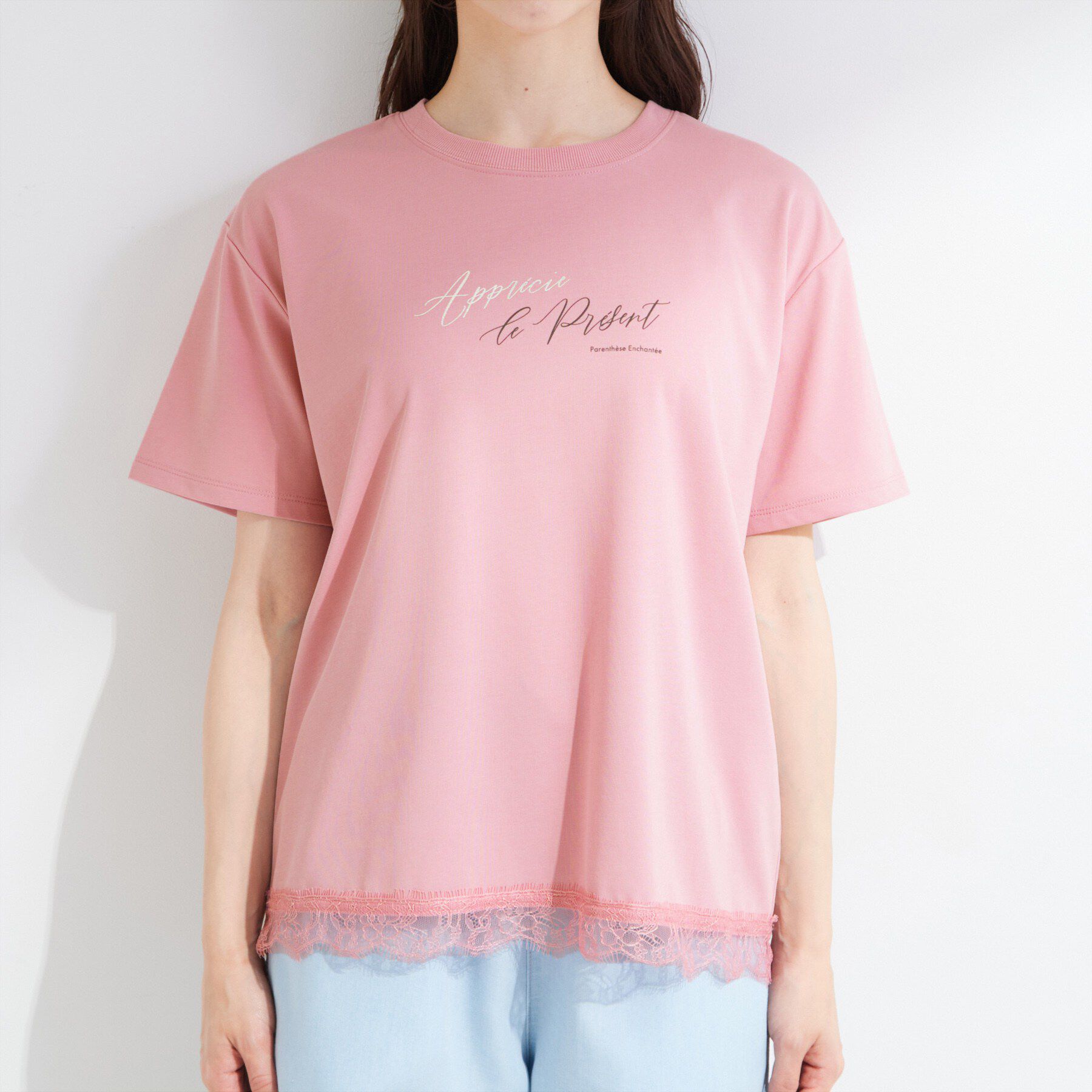 SHOO･LA･RUE「【UV/S-LL/洗濯機可】真夏に着たい裾レースが女性らしさをプラスする プリントアソートTシャツ」|Tシャツ・カットソー|