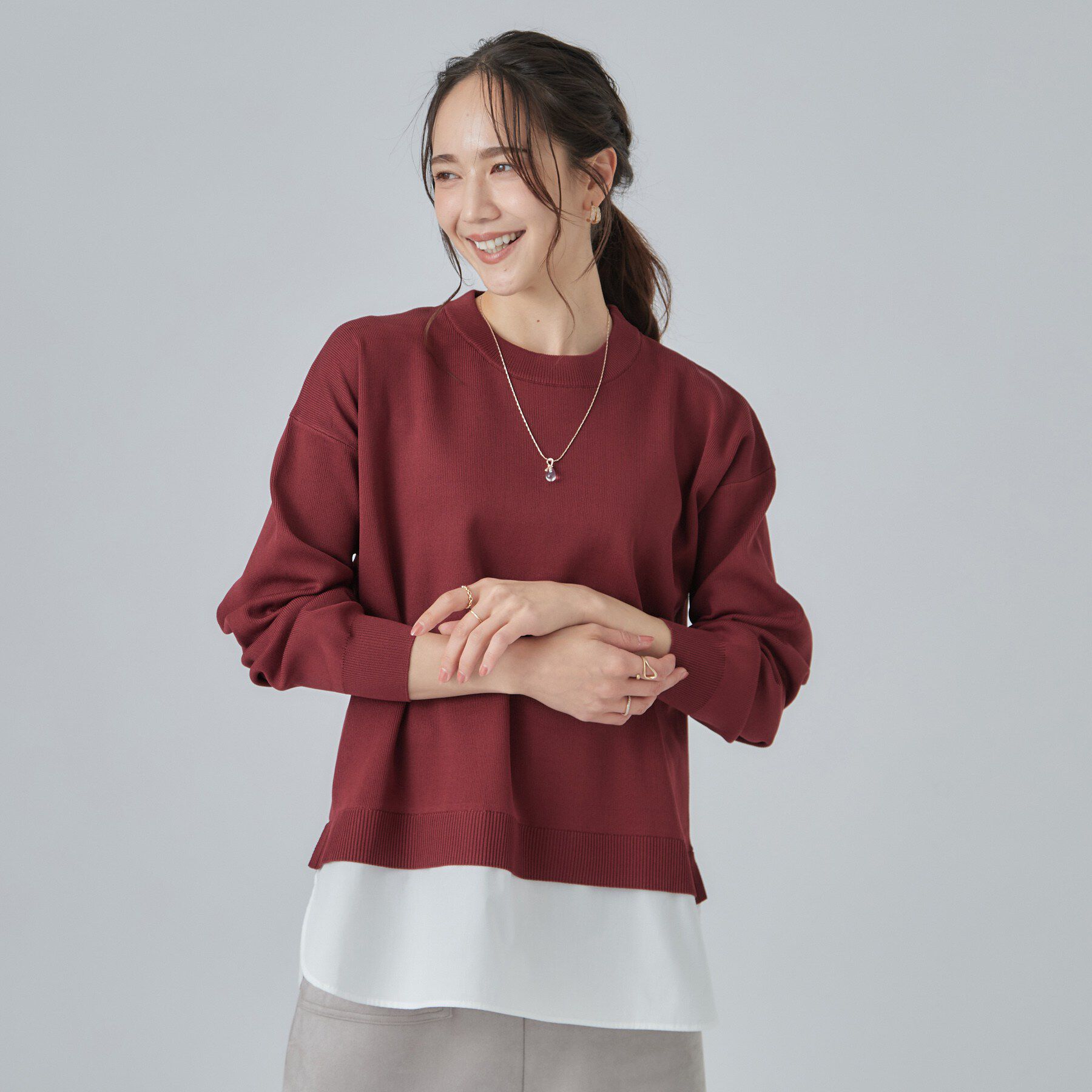 SHOO･LA･RUE「【S-LL】着るだけできまる シャツレイヤード風 スポンディッシュニット」|ニット・セーター|