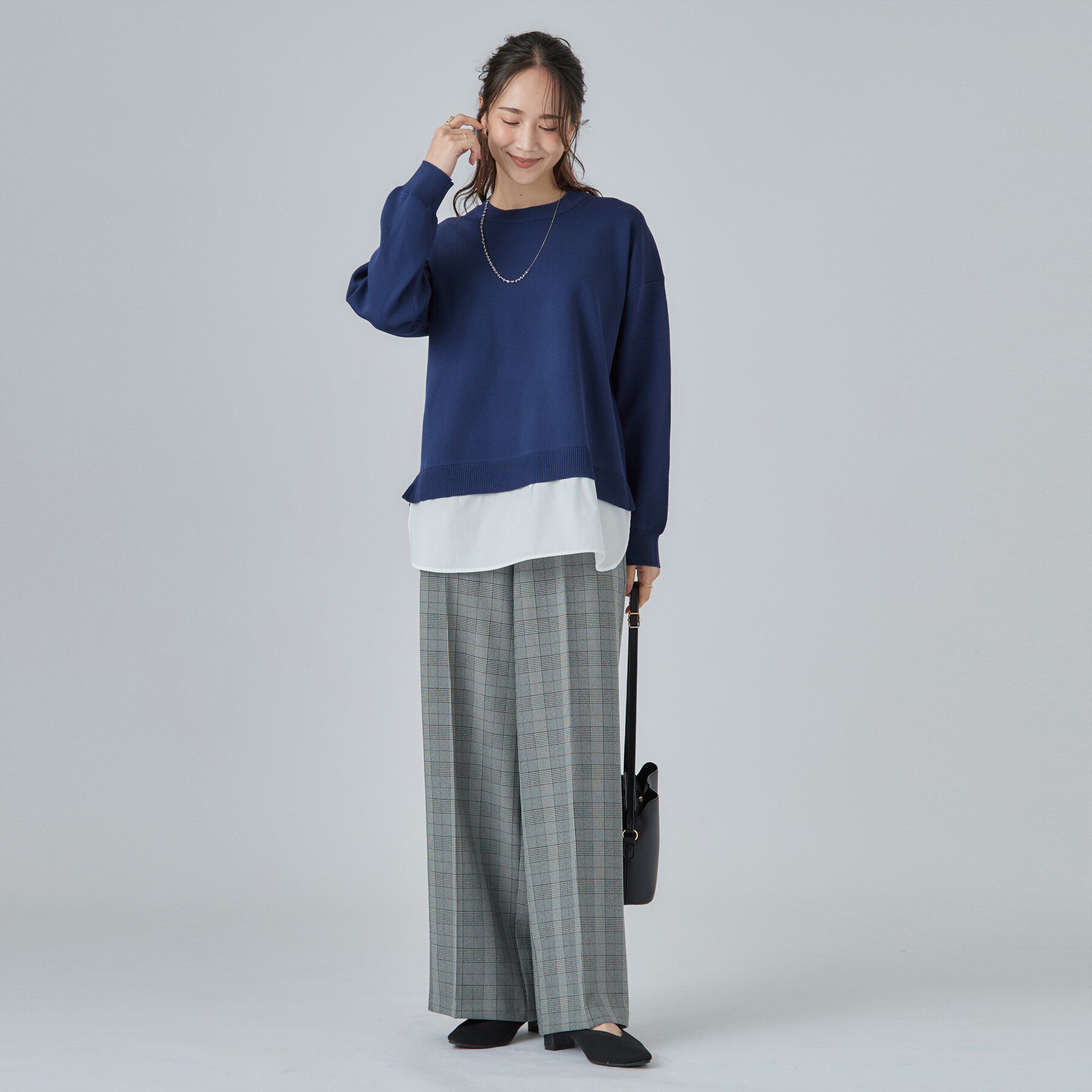 SHOO･LA･RUE「【S-LL】着るだけできまる シャツレイヤード風 スポンディッシュニット」|ニット・セーター|