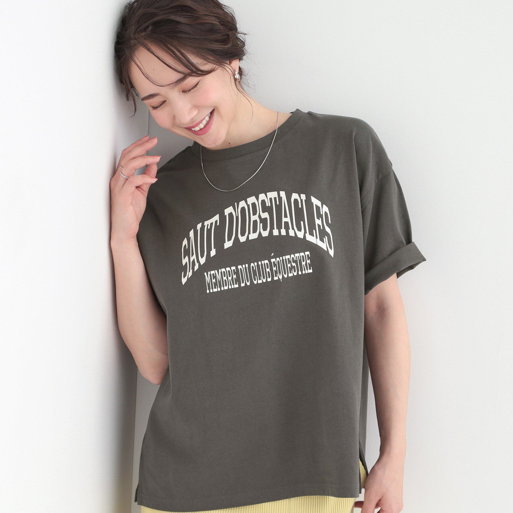 SHOO･LA･RUE「【綿100%/S-LL/プチプラ】ゆるシルエット シンプルTシャツ」|Tシャツ・カットソー|チャコールグレー(2