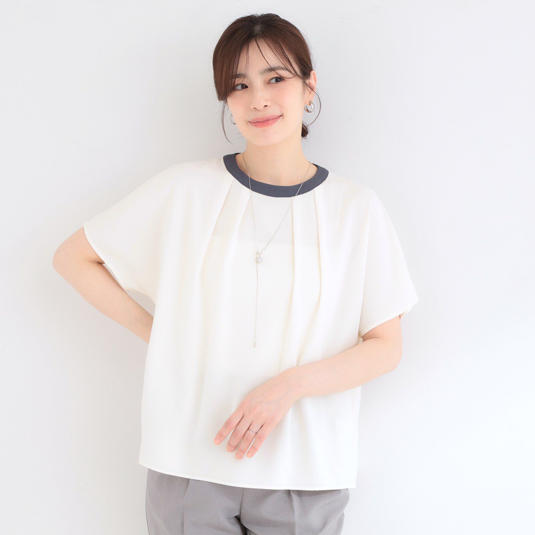 SHOO･LA･RUE「【UV/通勤】洗濯後しわになりにくい 上品配色ブラウス」|シャツ・ブラウス|
