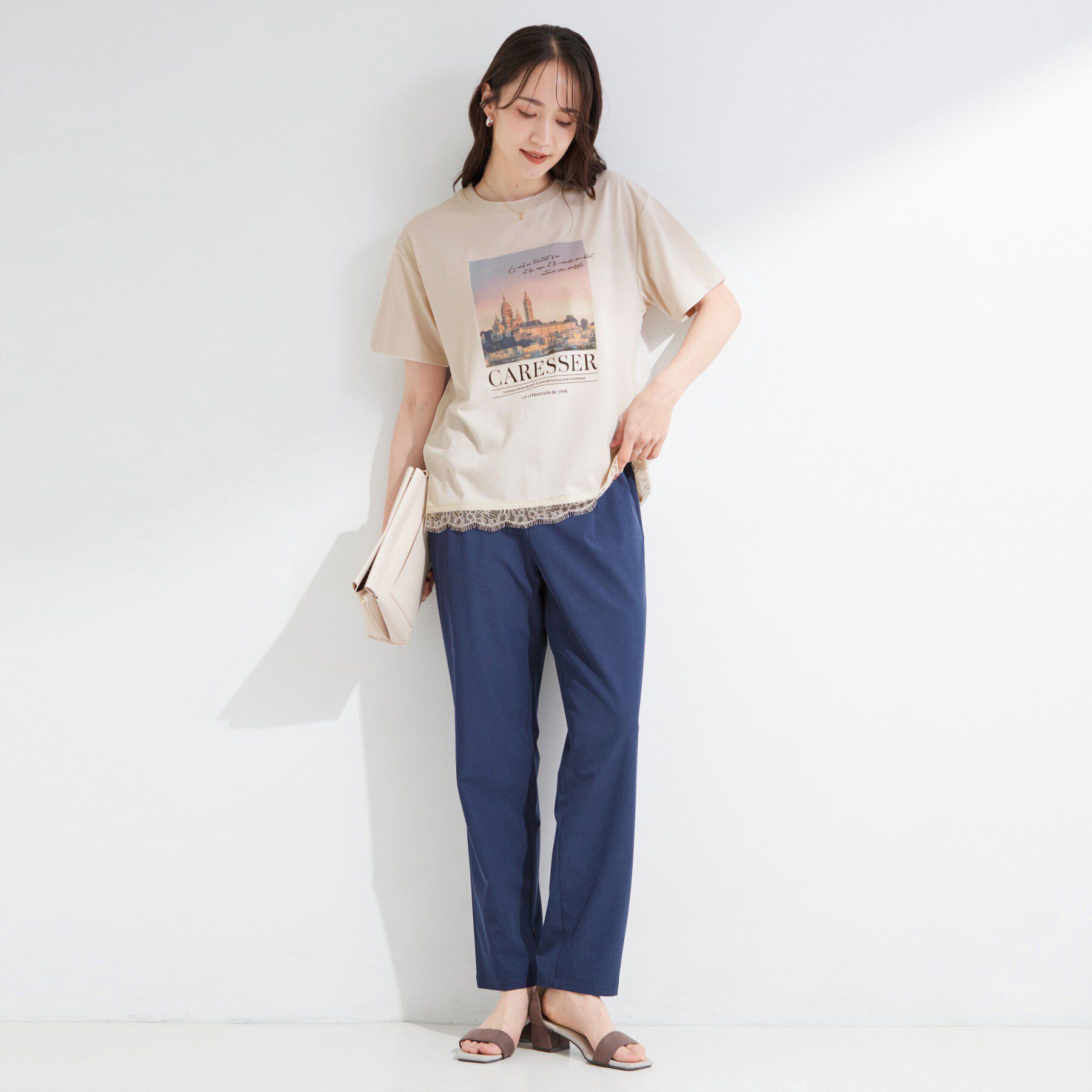 SHOO･LA･RUE「【UV/S-LL/洗濯機可】真夏に着たい裾レースが女性らしさをプラスする プリントアソートTシャツ」|Tシャツ・カットソー|