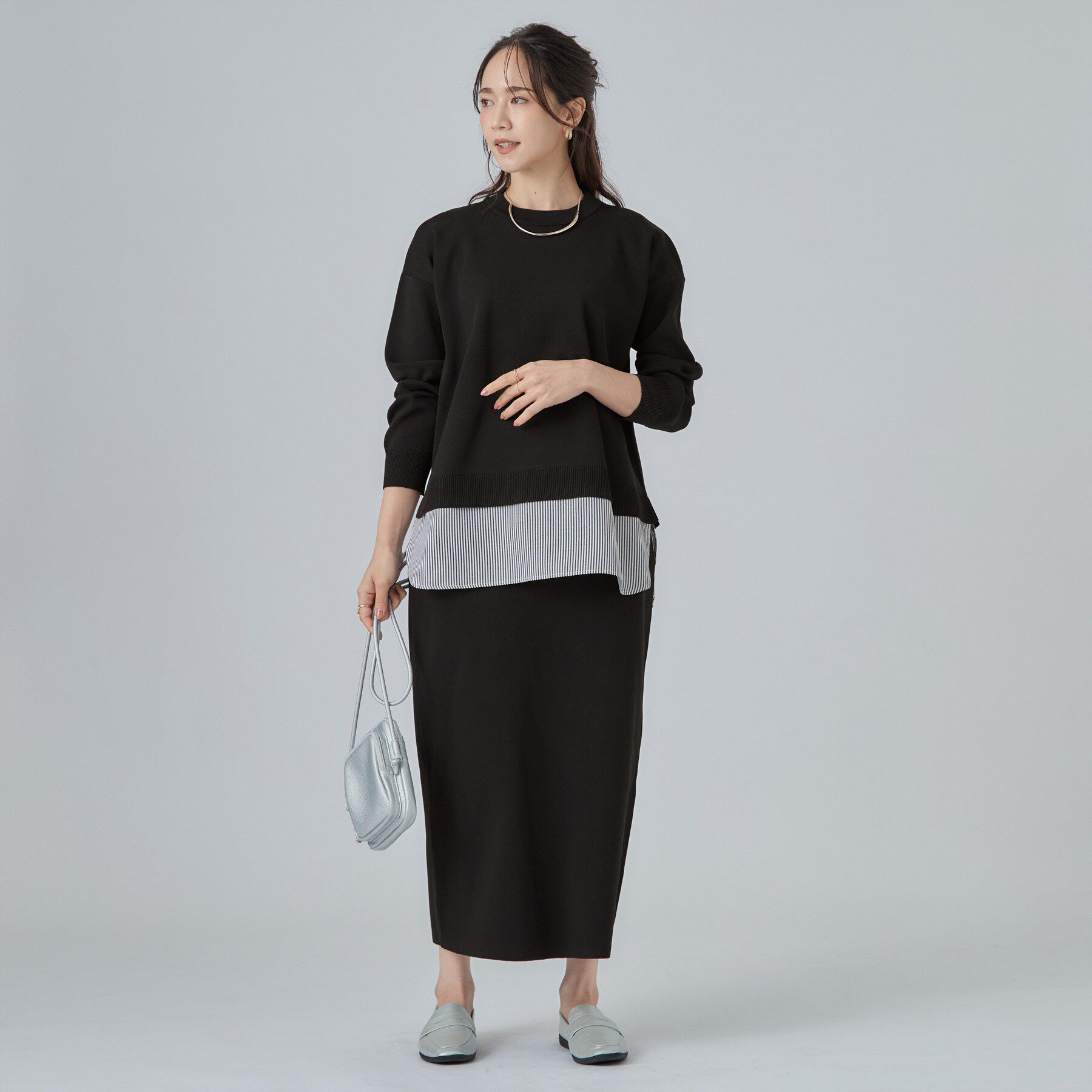 SHOO･LA･RUE「【S-LL】着るだけできまる シャツレイヤード風 スポンディッシュニット」|ニット・セーター|