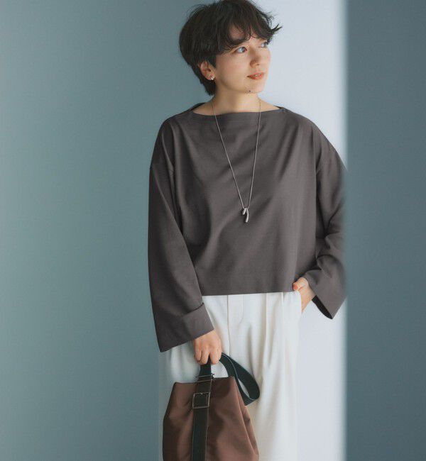 UNITED ARROWS green label relaxing「＜スタイリスト兵藤千尋さんコラボ＞クロップド ワイド ロングスリーブ Tシャツ UVカット」|Tシャツ・カットソー|DK.GRAY