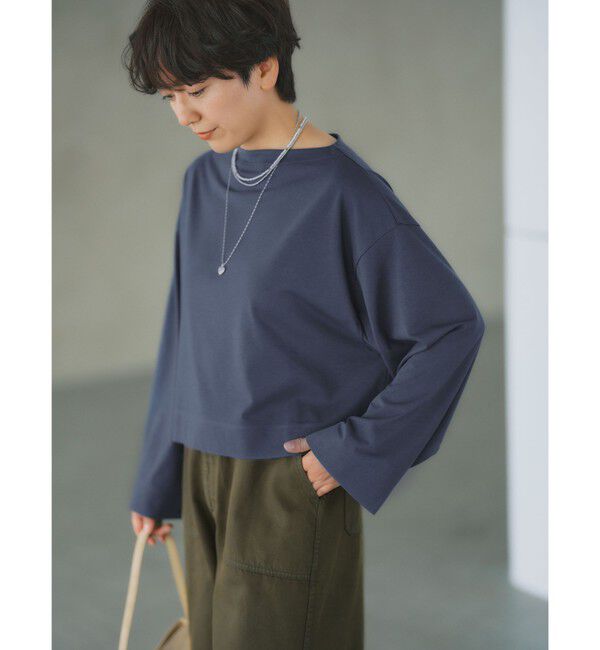 UNITED ARROWS green label relaxing「＜スタイリスト兵藤千尋さんコラボ＞クロップド ワイド ロングスリーブ Tシャツ UVカット」|Tシャツ・カットソー|NAVY