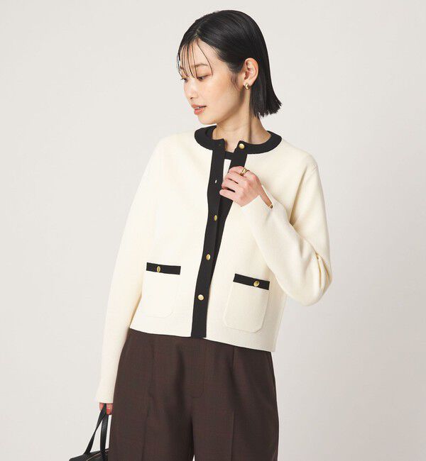 UNITED ARROWS green label relaxing「フォルム ノーカラー ニット カーディガン」|カーディガン|WHITE