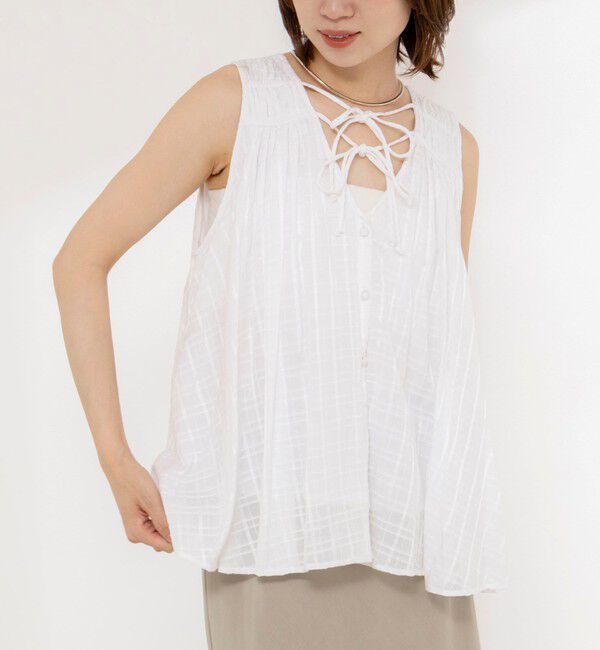 NOLLEY'S「【MARILYN MOON/マリリーンムーン】sheer check 2way gathered blouse」|シャツ・ブラウス|ホワイト