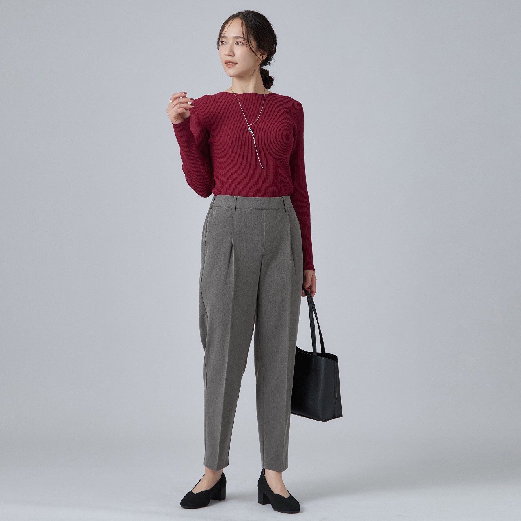SHOO･LA･RUE「【S-LL/洗濯機可/程よいストレッチ】センタープレスですっきり タックテーパードパンツ」|その他|