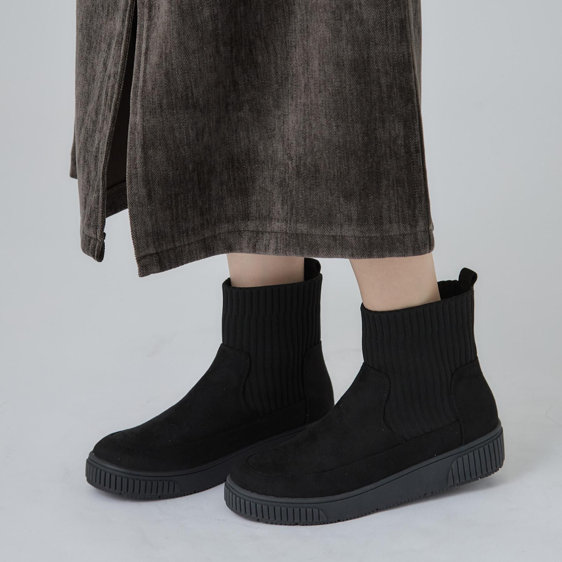 SHOO･LA･RUE「【撥水/低反発クッション】スニーカー感覚ではける はきぐちニットブーツ」|ショートブーツ|