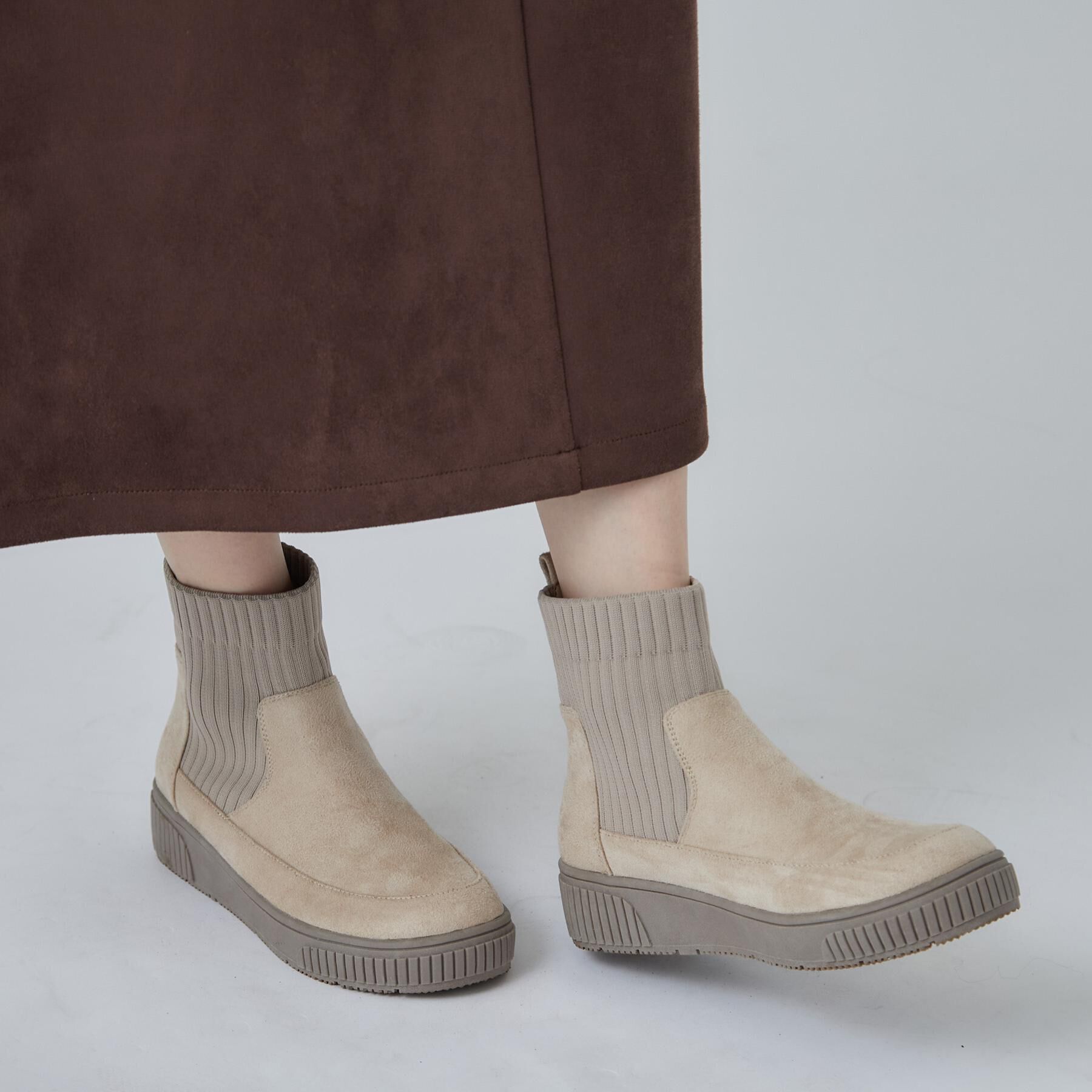 SHOO･LA･RUE「【撥水/低反発クッション】スニーカー感覚ではける はきぐちニットブーツ」|ショートブーツ|