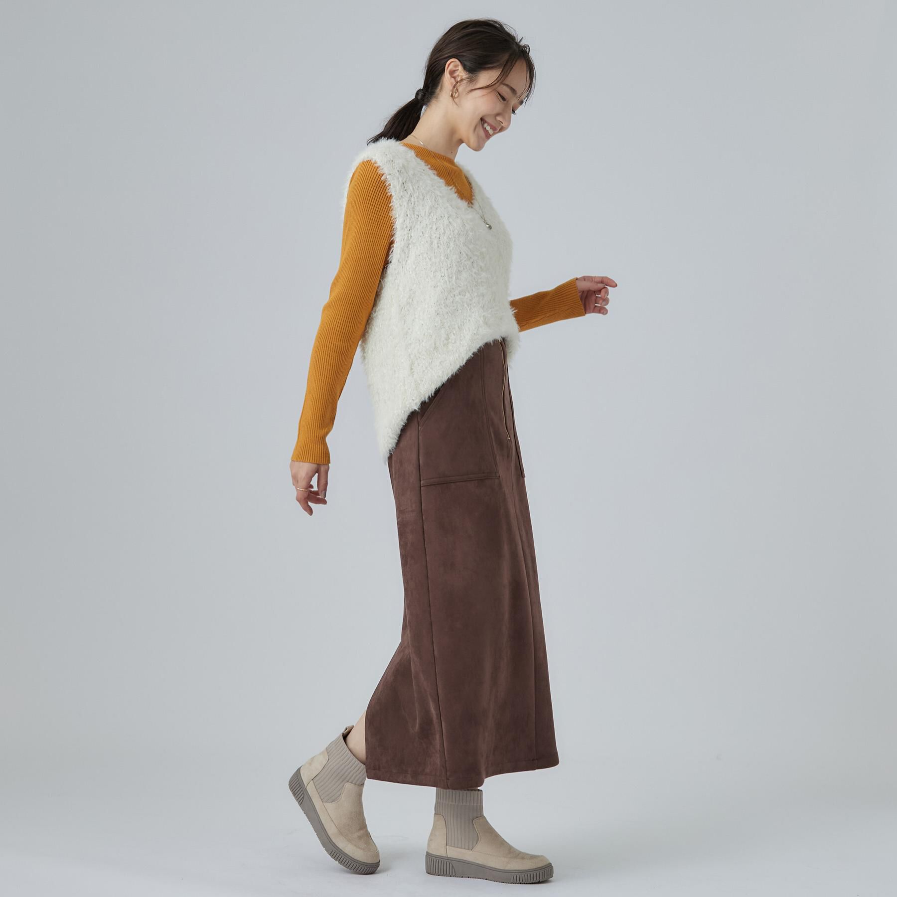 SHOO･LA･RUE「【撥水/低反発クッション】スニーカー感覚ではける はきぐちニットブーツ」|ショートブーツ|