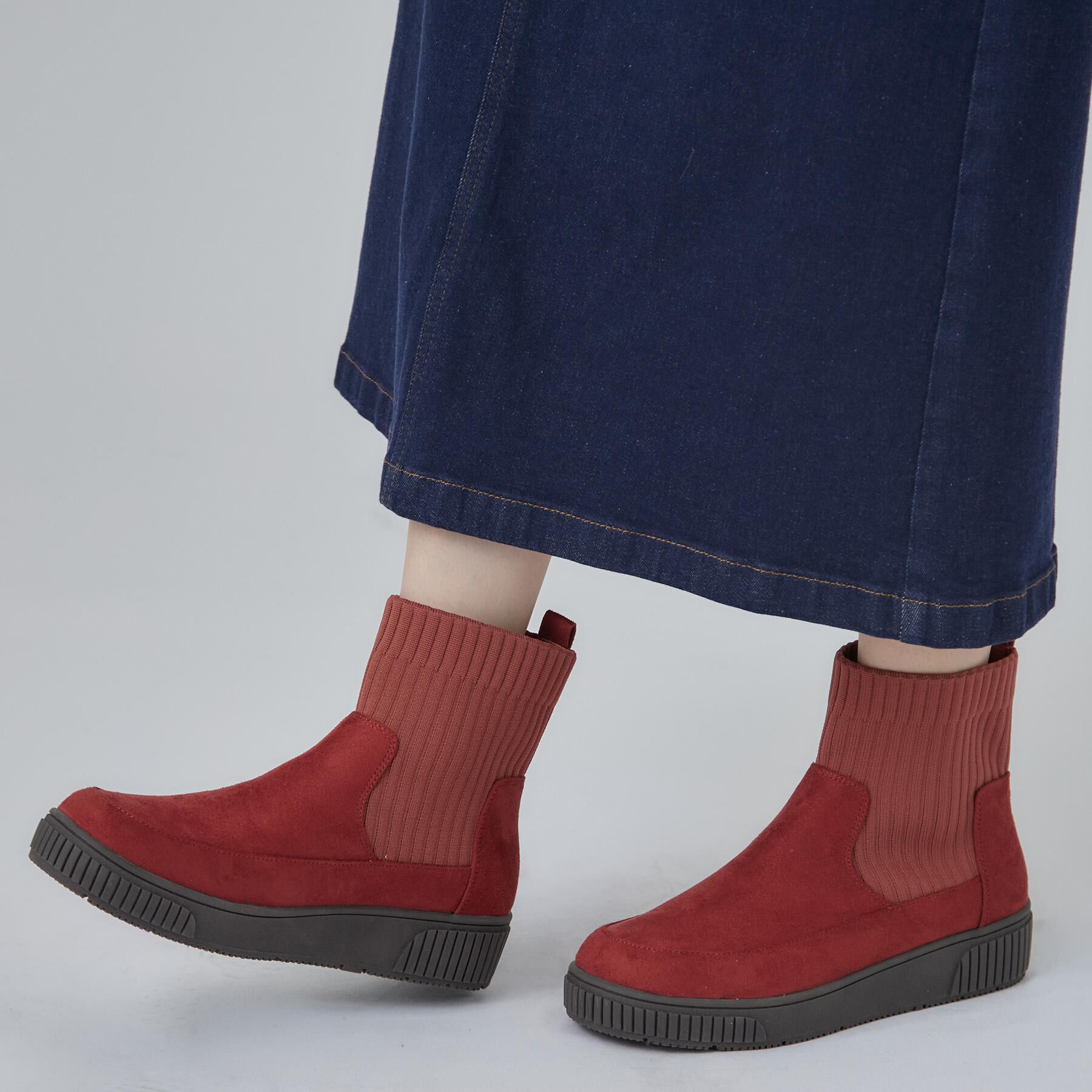 SHOO･LA･RUE「【撥水/低反発クッション】スニーカー感覚ではける はきぐちニットブーツ」|ショートブーツ|