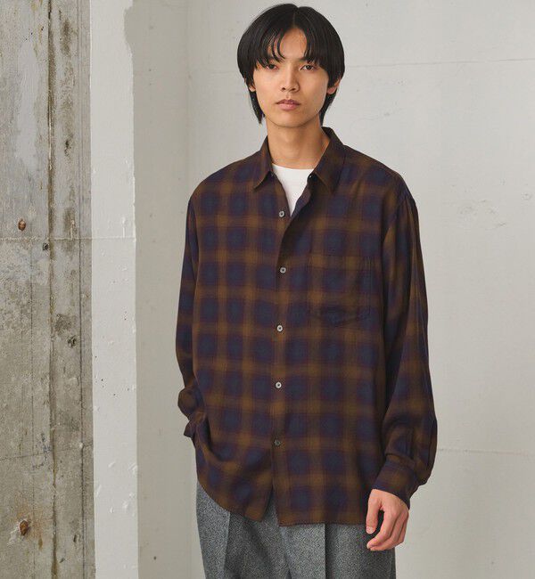 UNITED ARROWS green label relaxing「コットン レーヨン パターン ジャストルーズ レギュラーカラー 長袖 シャツ」|シャツ・ブラウス|DK.BROWN