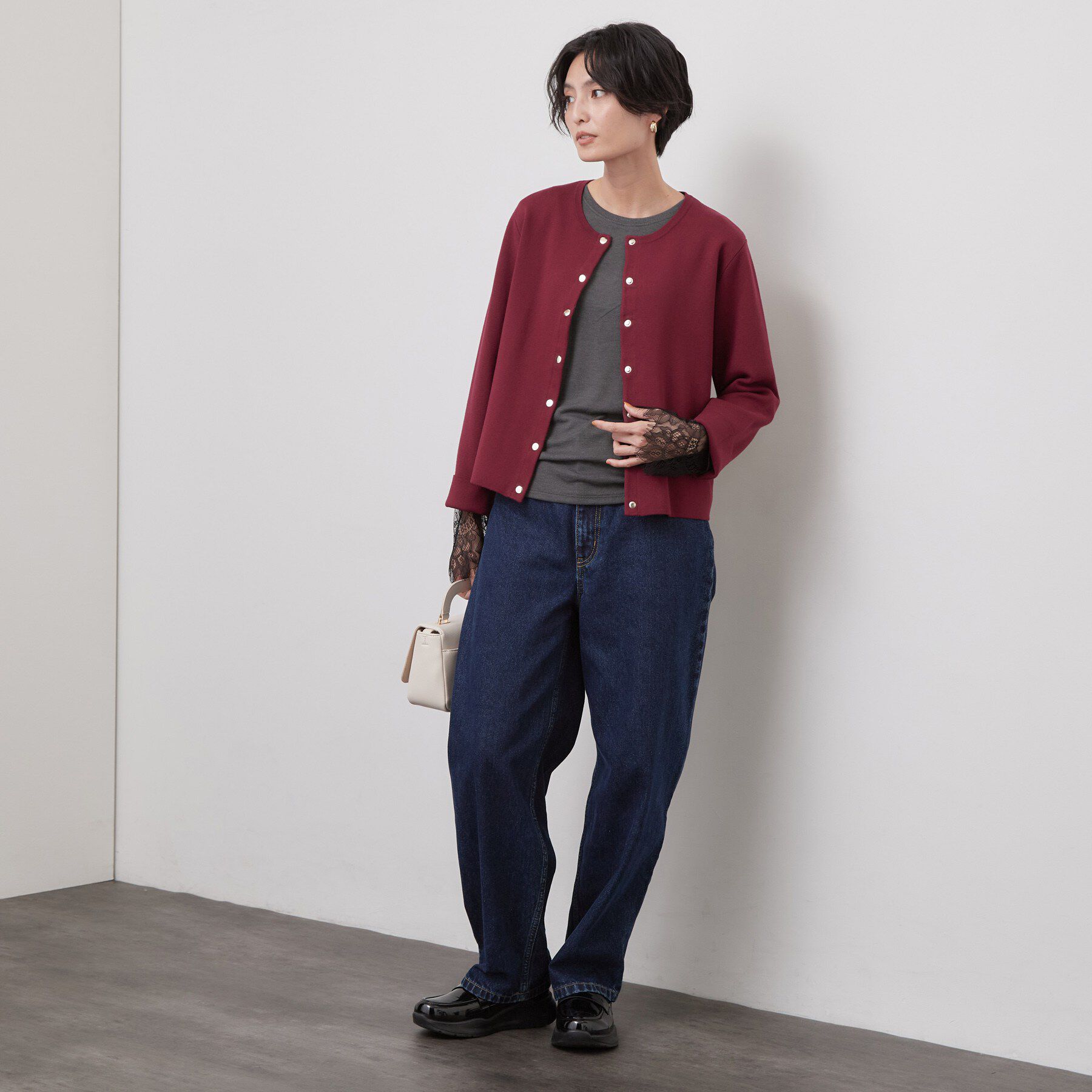 OPAQUE.CLIP「袖口レース／ドットチュール切替トップス【洗濯機OK】」|Tシャツ・カットソー|