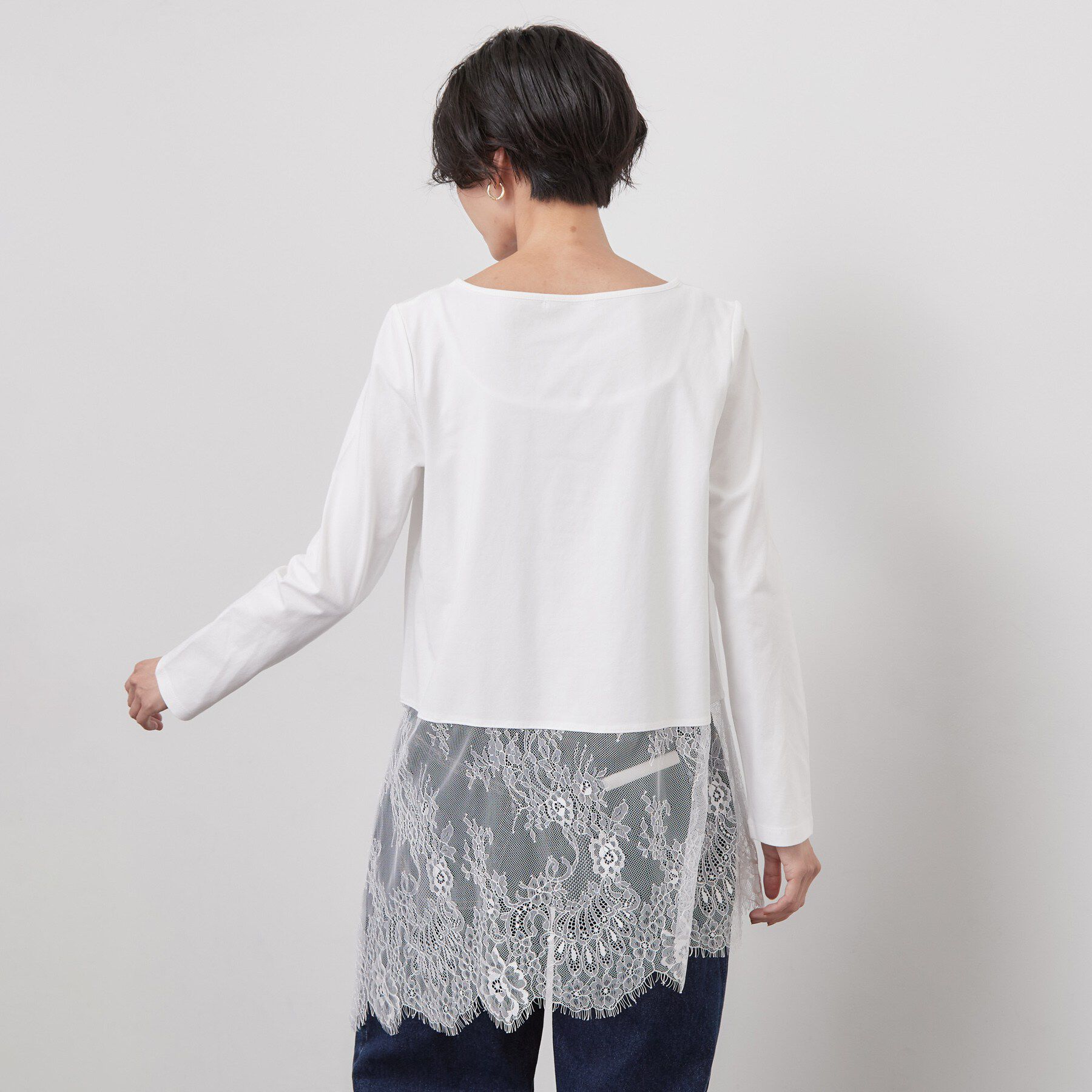 OPAQUE.CLIP「裾アシメレースドッキングカットソー【洗濯機OK】」|Tシャツ・カットソー|