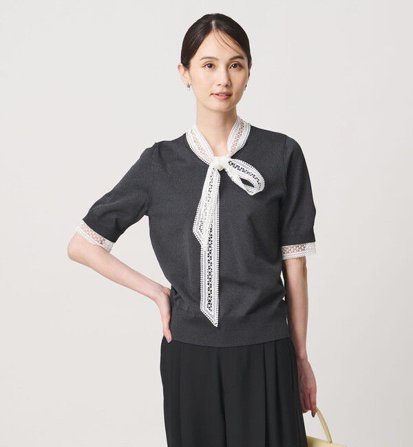 UNITED ARROWS「4WAY ボウタイレース ショートスリーブ ニット」|ニット・セーター|DK.GRAY